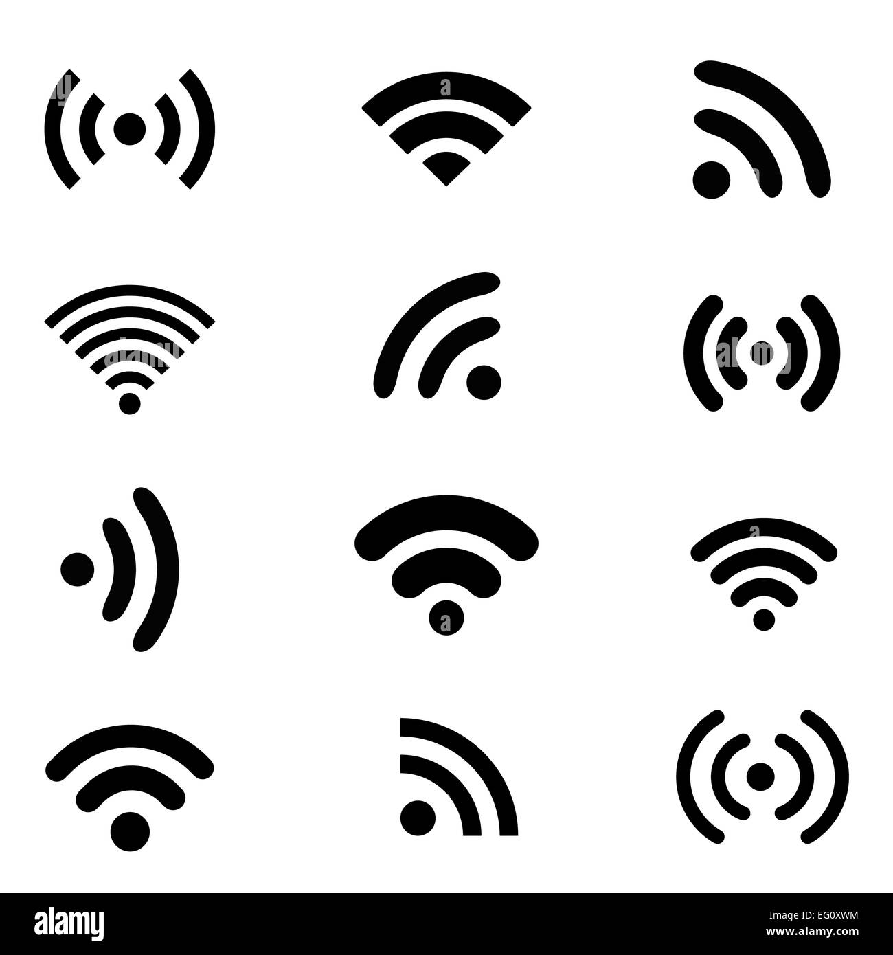 La tecnologia Wireless, nero web icone set. Foto Stock