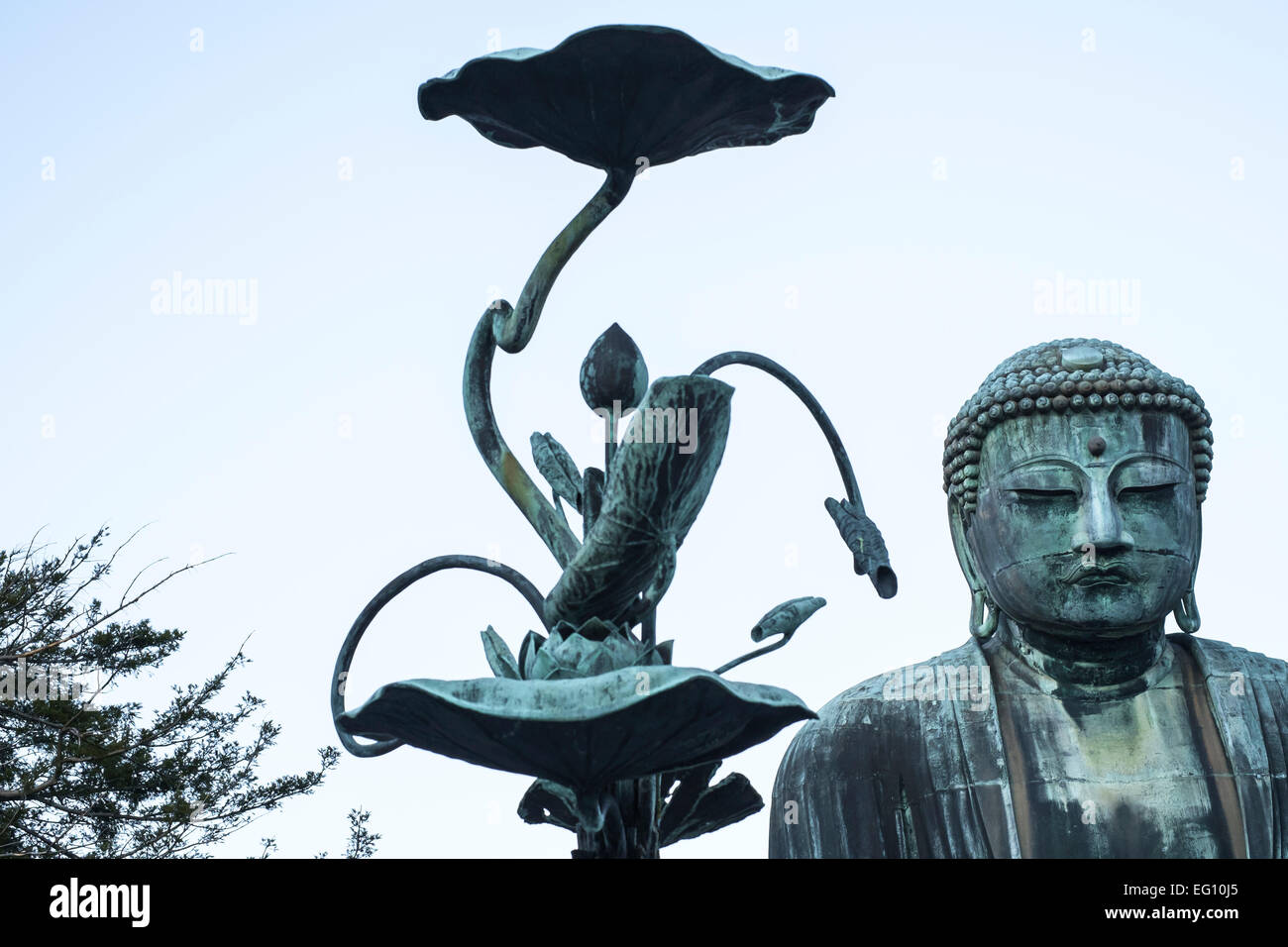 Il grande Buddha di Kamakura (Kamakura Daibutsu) è una statua in bronzo del Buddha Amida sorge sui terreni del tempio Kotokuin. 13.35 metri di altezza è il secondo più alto di bronzo statua del Buddha in Giappone. Foto Stock