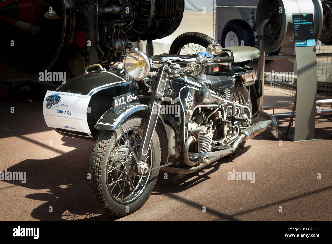 Gnome & Rhone 800 AX2 vecchia motocicletta e sidecar sul display Foto Stock