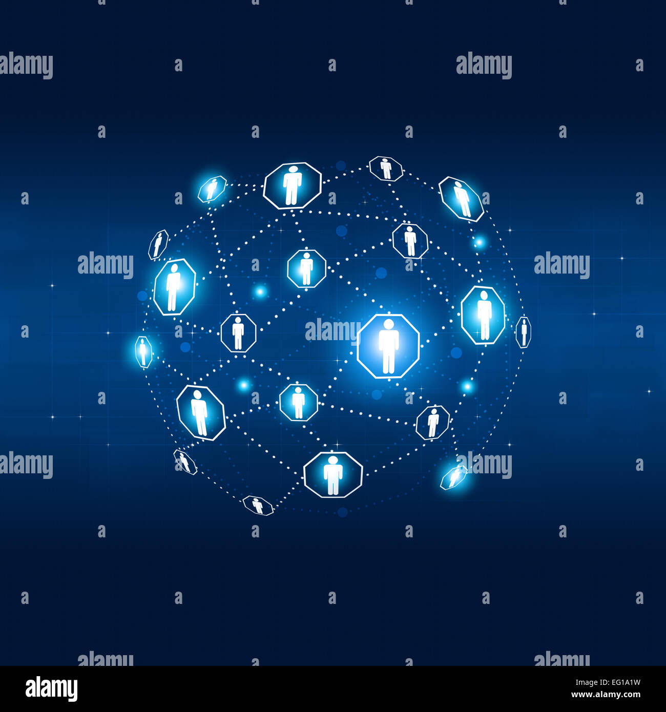 Tecnologia astratta rete globale di comunicazione sullo sfondo blu Foto Stock