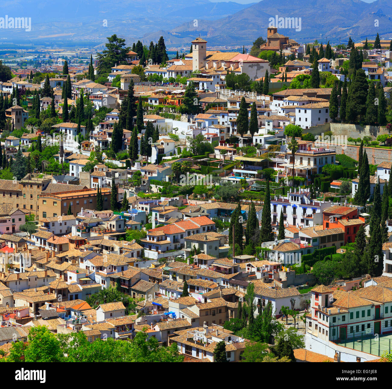 Paesaggio urbano dall'Alhambra di Granada, Andalusia, Spagna Foto Stock