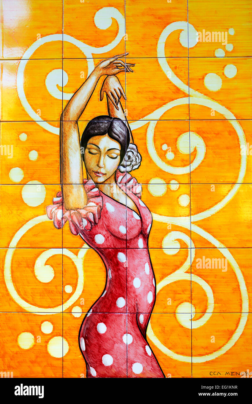 La ballerina di flamenco, azulejo, Siviglia, Andalusia, Spagna Foto Stock
