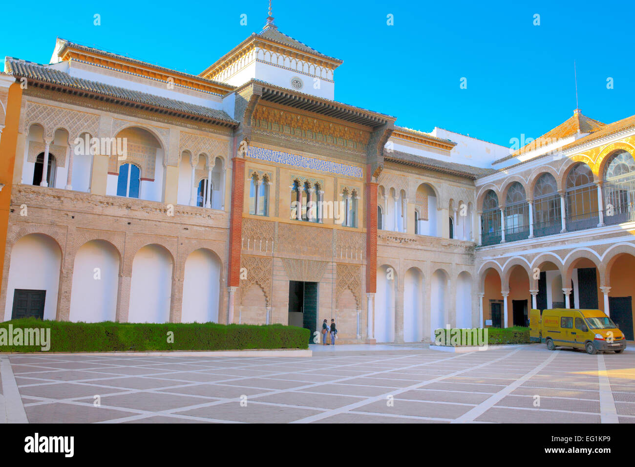 Alcazar, facciata di palazzo reale, Siviglia, Andalusia, Spagna Foto Stock