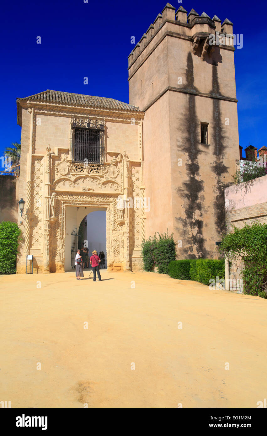 Marchena porta, Alcazar, Royal Palace, Siviglia, Andalusia, Spagna Foto Stock