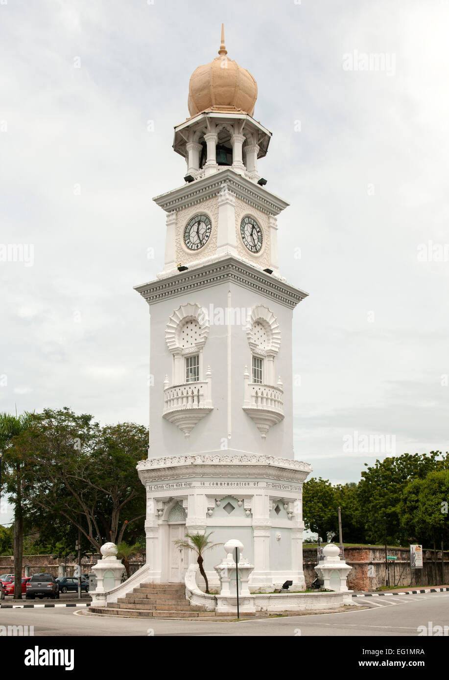 La regina Victoria Memorial Clock Tower di George Town, Penang, Malaysia. Foto Stock