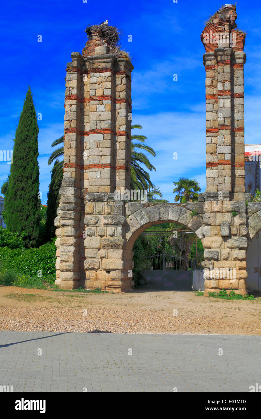 Roman Acueducto de los Milagros (Acquedotto miracolosa), Merida, Estremadura, Spagna Foto Stock