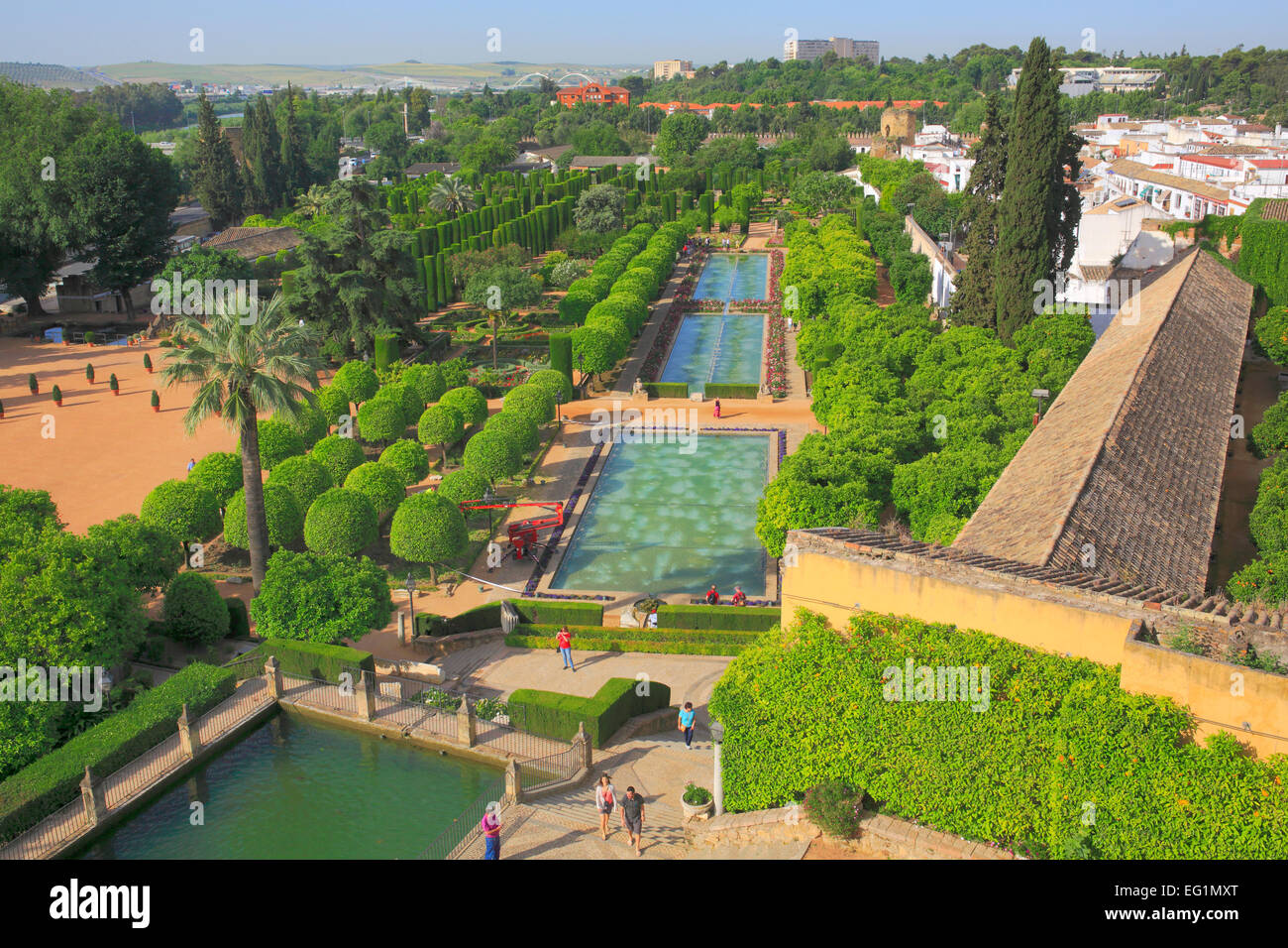 I giardini di Alcazar dei Re Cristiani (Alcazar de los Reyes Cristianos), Cordoba, Andalusia, Spagna Foto Stock