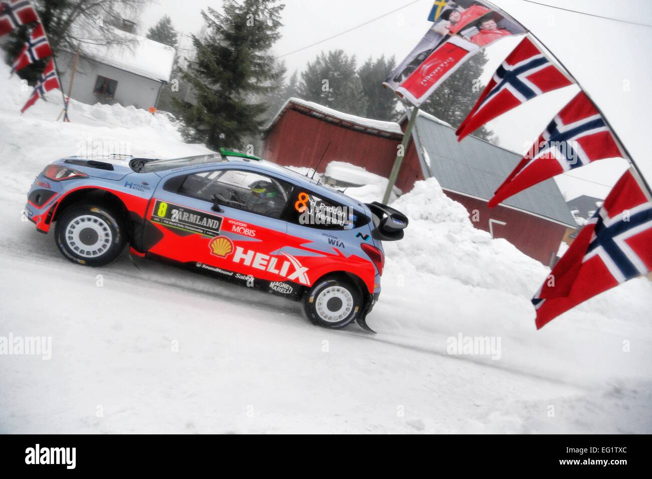 La Svezia. Xiii Febbraio, 2015. Campionato del Mondo Rally di Svezia. Hayden Paddon (NZ)- Kennard (NZ) Hyundai i20 WRC © Azione Sport Plus/Alamy Live News Foto Stock