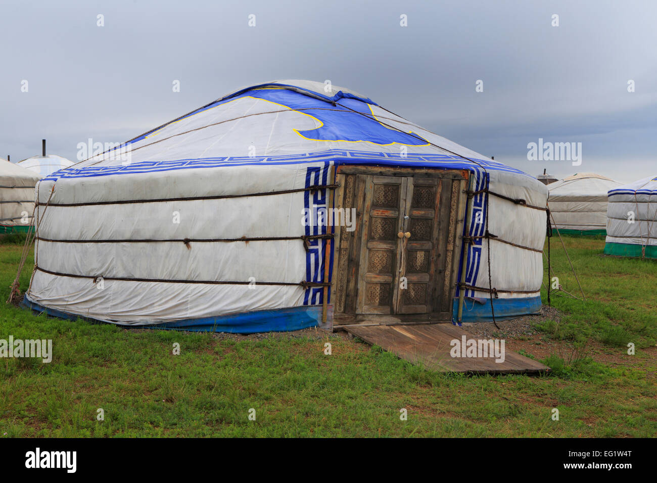Casa Tradizionale nella steppa, vicino lago Ogii, provincia Arkhangai, Mongolia Foto Stock