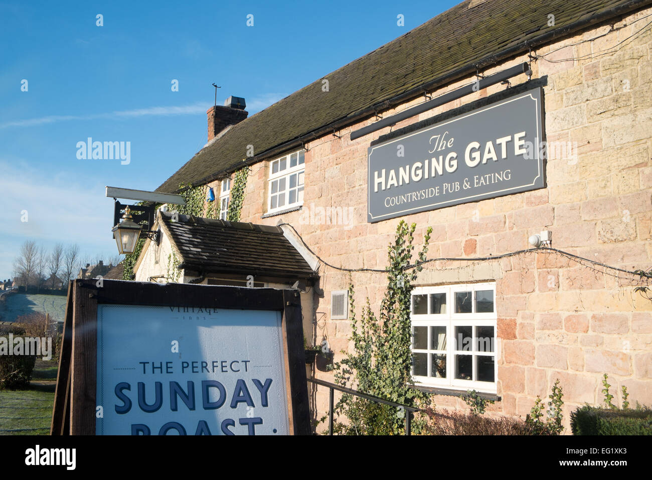 Hanging Gate , english pub e ristorante nel Derbyshire village di Shottle,Inghilterra Foto Stock