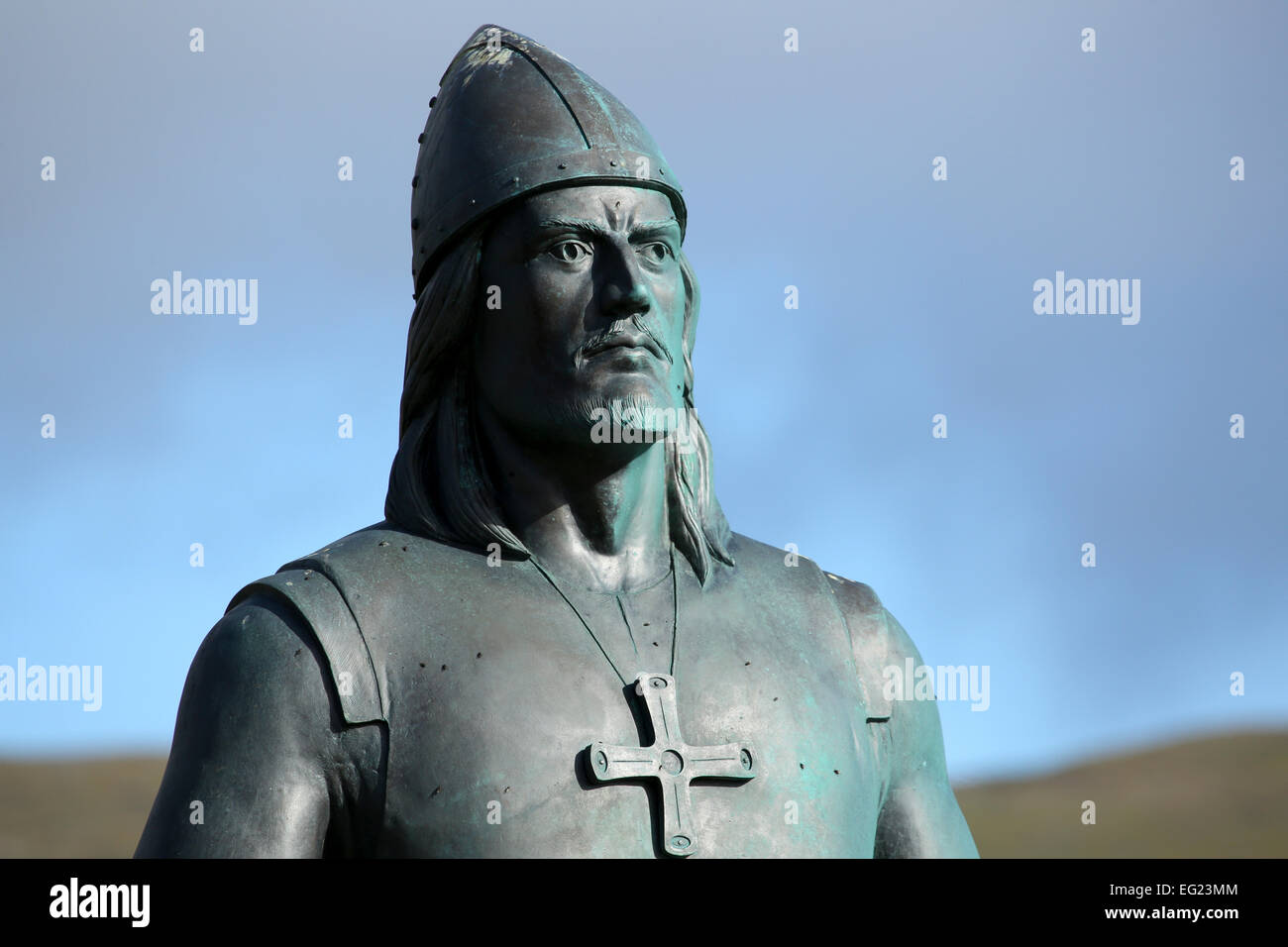 La Groenlandia, Erik il fiordo, Brattahlid, Statua di explorer Leif Erikson. Foto Stock