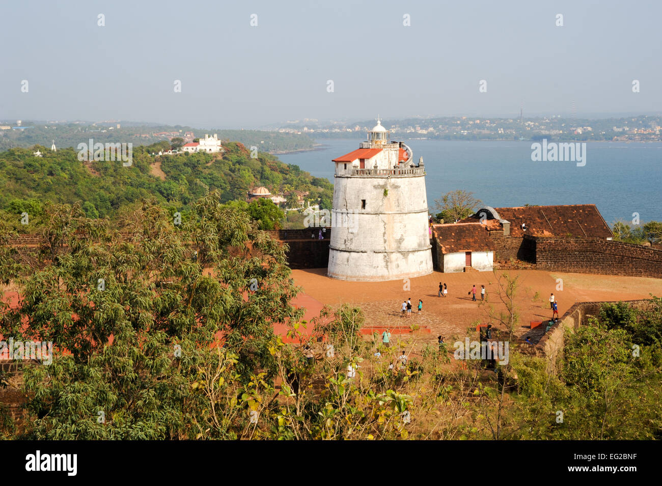 Faro in fort Aguada, situato nei pressi di Sinquerim beach, Goa, India Foto Stock
