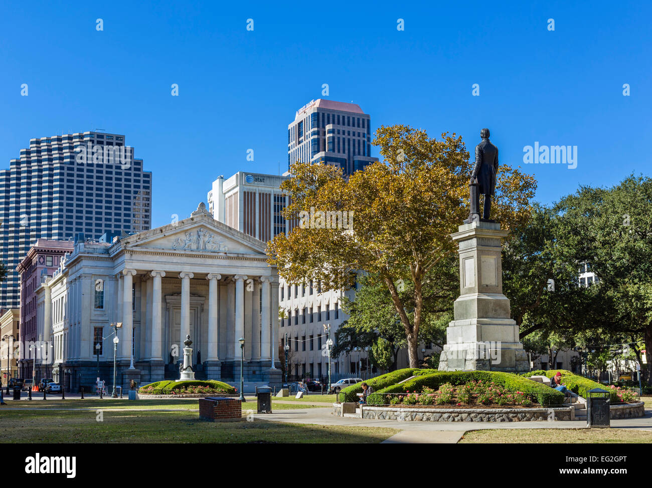 Lafayette Square guardando verso Galier Hall in downtown New Orleans, Lousiana, STATI UNITI D'AMERICA Foto Stock