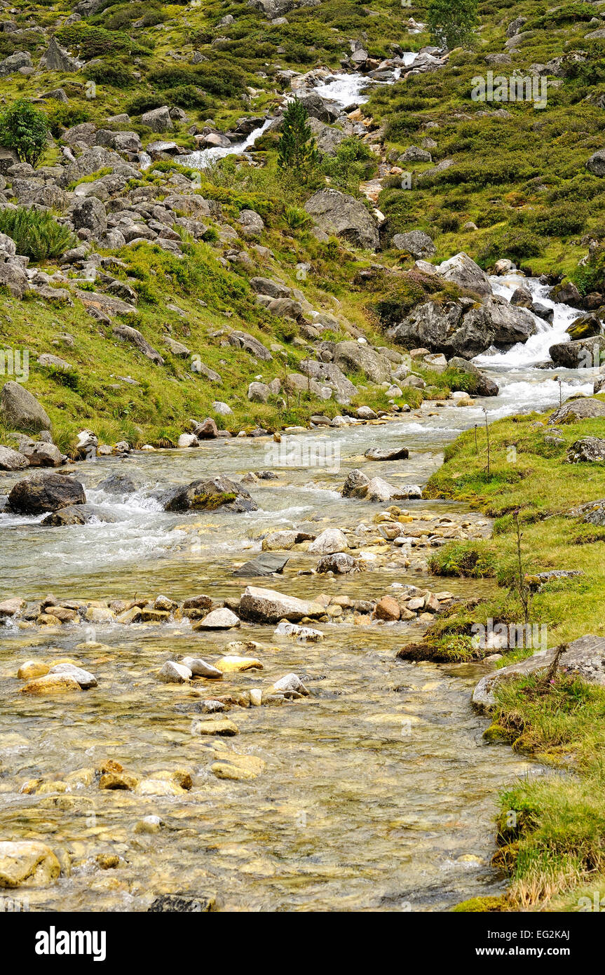 Vista di Tech Valley vicino a labassa. Val d'Azun. Parco Nazionale dei Pirenei, Francia. Foto Stock