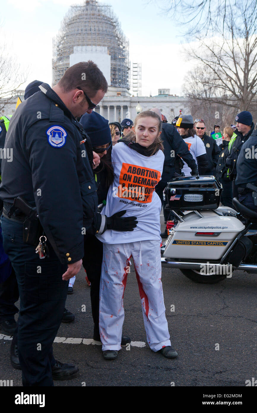 Attivista Pro-Choice arrestato per disobbedienza civile durante il movimento per la vita di marzo - Gennaio 22, 2015, Washington DC, Stati Uniti d'America Foto Stock