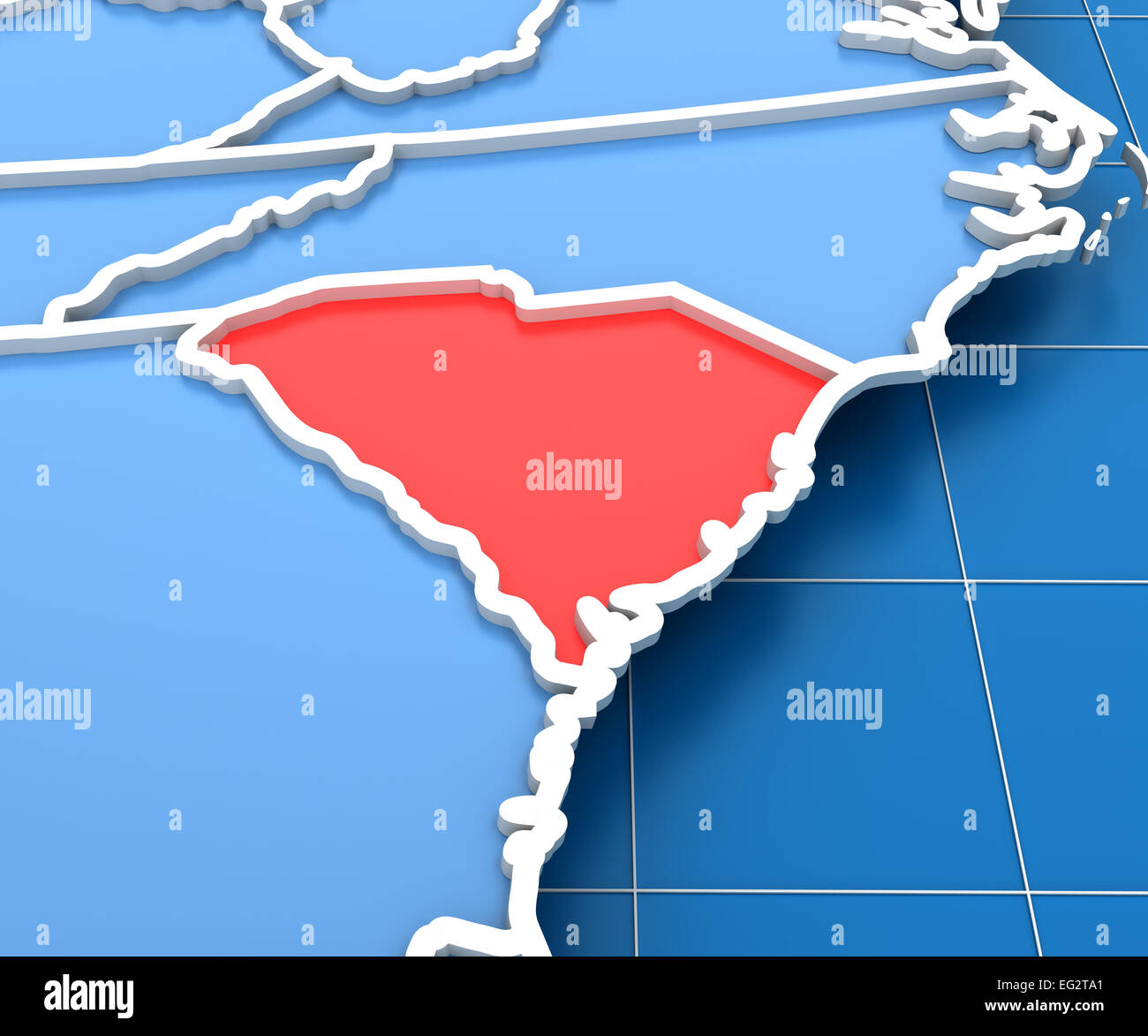3D rendering della mappa USA con la Carolina del Sud stato evidenziato Foto Stock