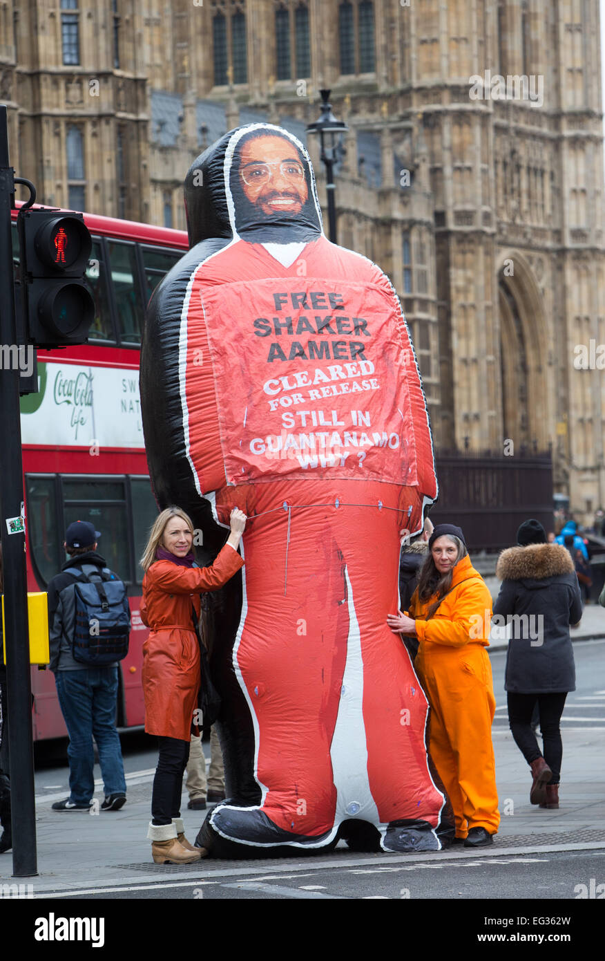 Protesta del tredicesimo anniversario della detenzione di Shakar Aamer dal governo degli Stati Uniti nella baia di Guantanemo,Cuba Foto Stock