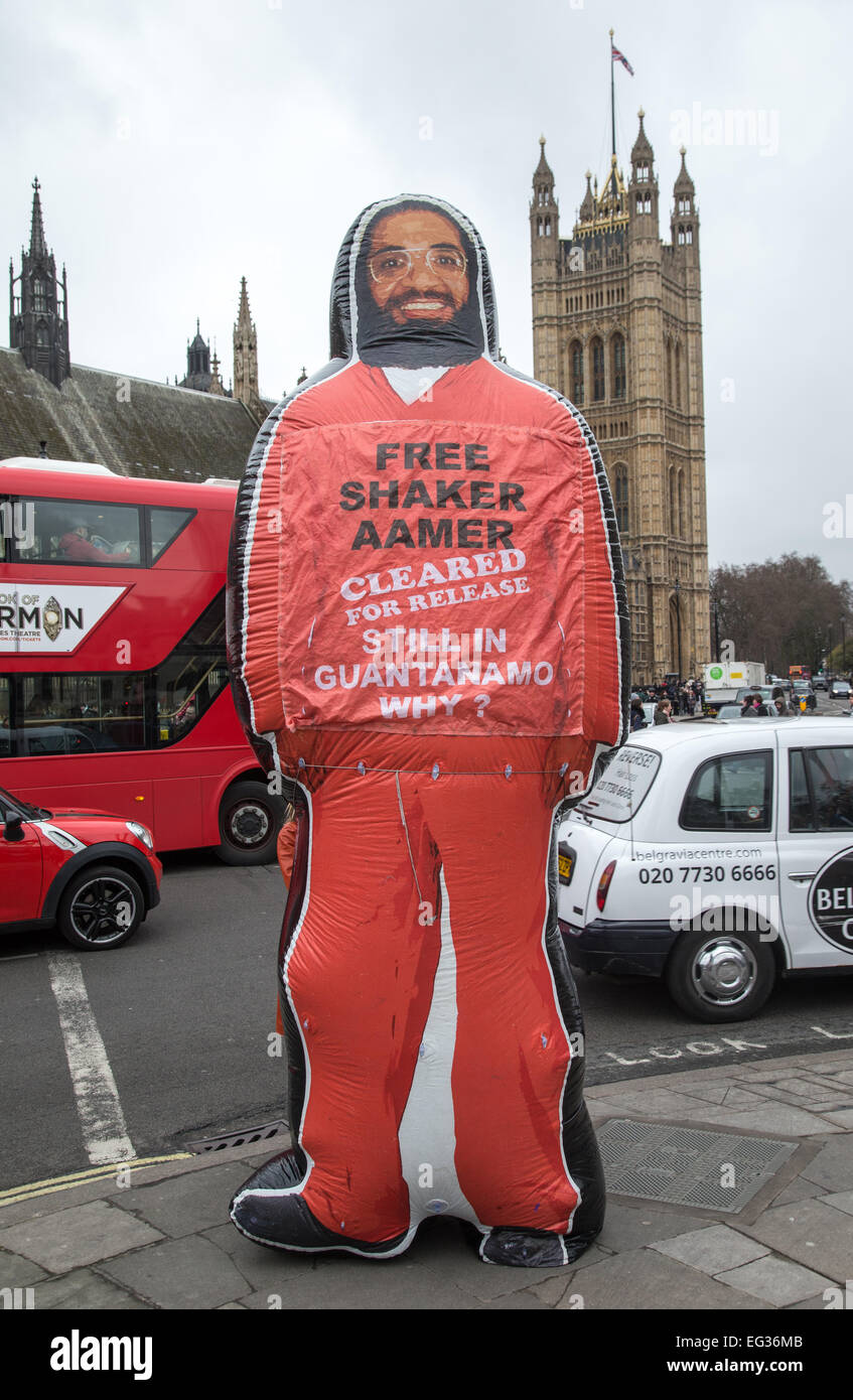 Protesta del tredicesimo anniversario della detenzione di Shakar Aamer dal governo degli Stati Uniti nella baia di Guantanemo,Cuba Foto Stock