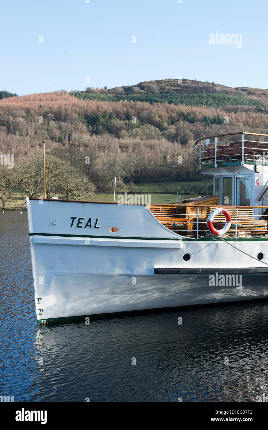 Il passeggero Steamship Teal ormeggiata in banchina al Lago sul lago di Windermere Cumbria Inghilterra England Regno Unito Regno Unito Foto Stock