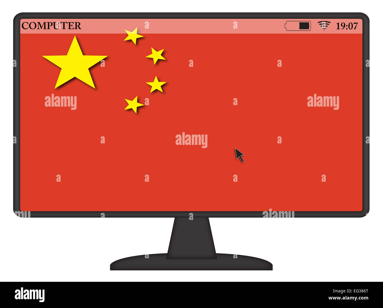 Una freccia del mouse o il cursore in una bandiera cinese sullo schermo del computer isolati su sfondo bianco Foto Stock