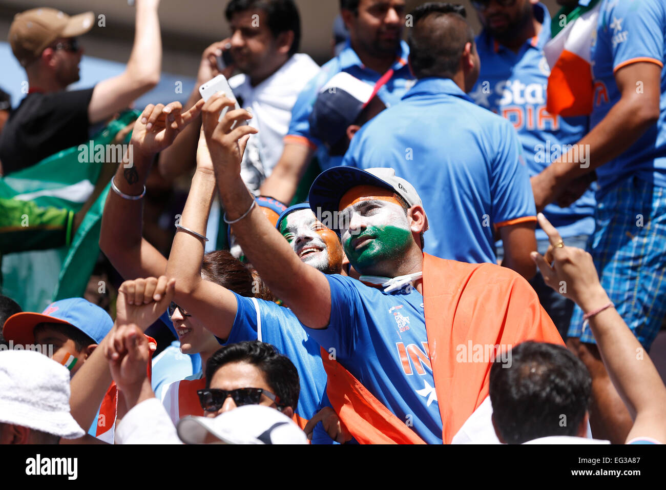 Indiano tifosi di cricket tifo team indiano durante una partita di cricket Foto Stock