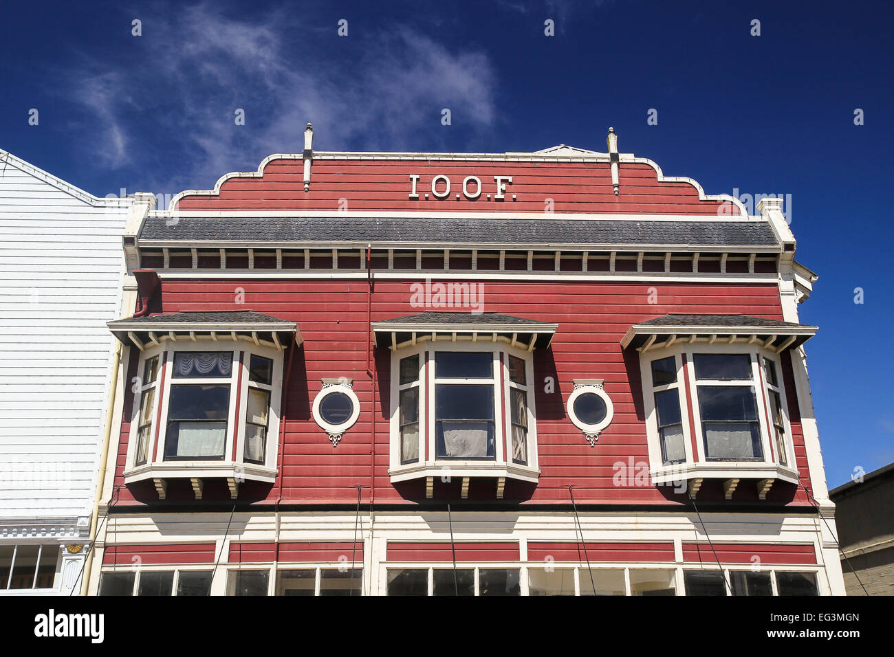 I.O.O.F. (Ordine indipendente di Odd Fellows) edificio, Ferndale, California, Stati Uniti Foto Stock