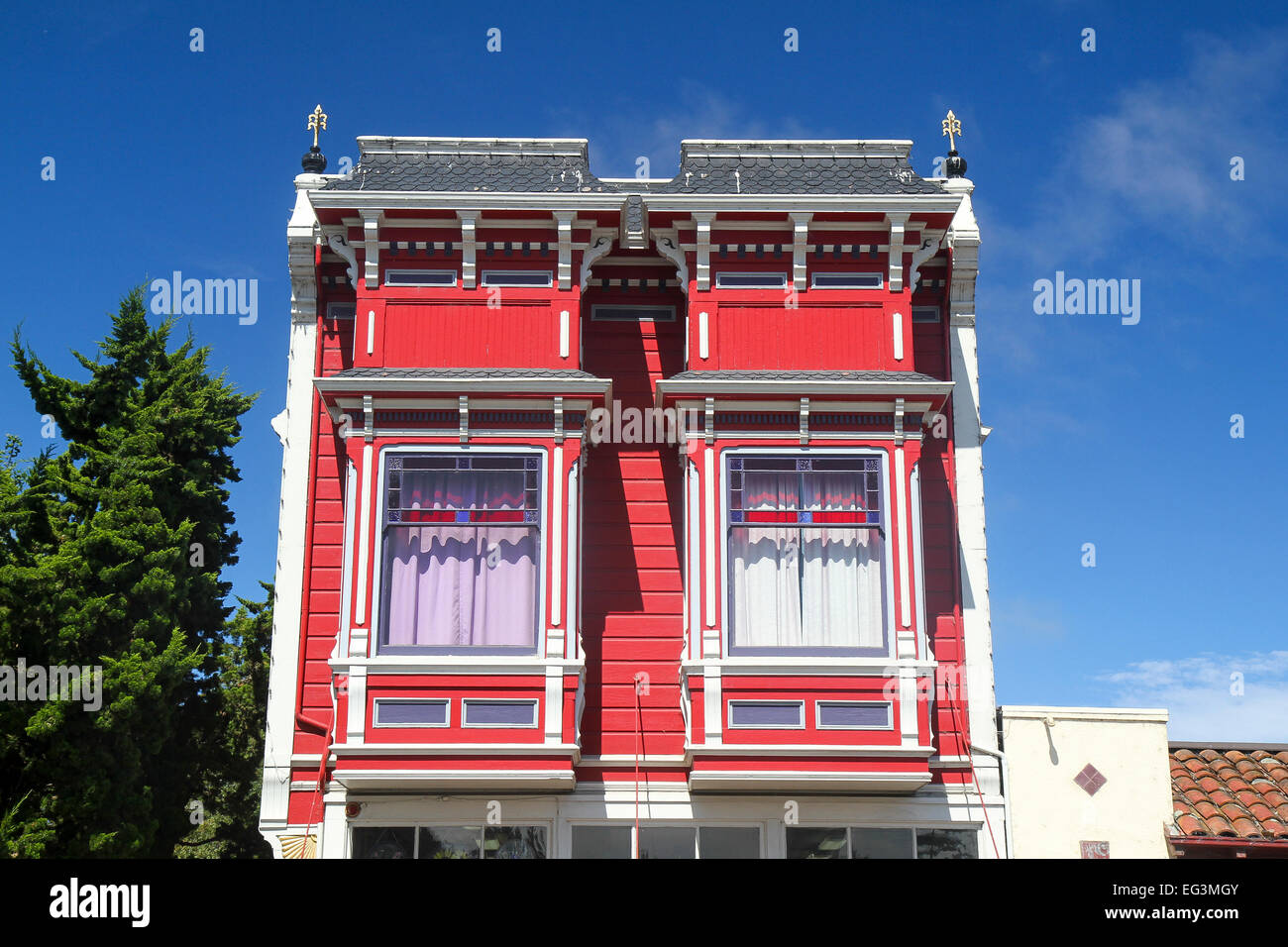 Dettaglio dell'architettura vittoriana in Ferndale, California Foto Stock