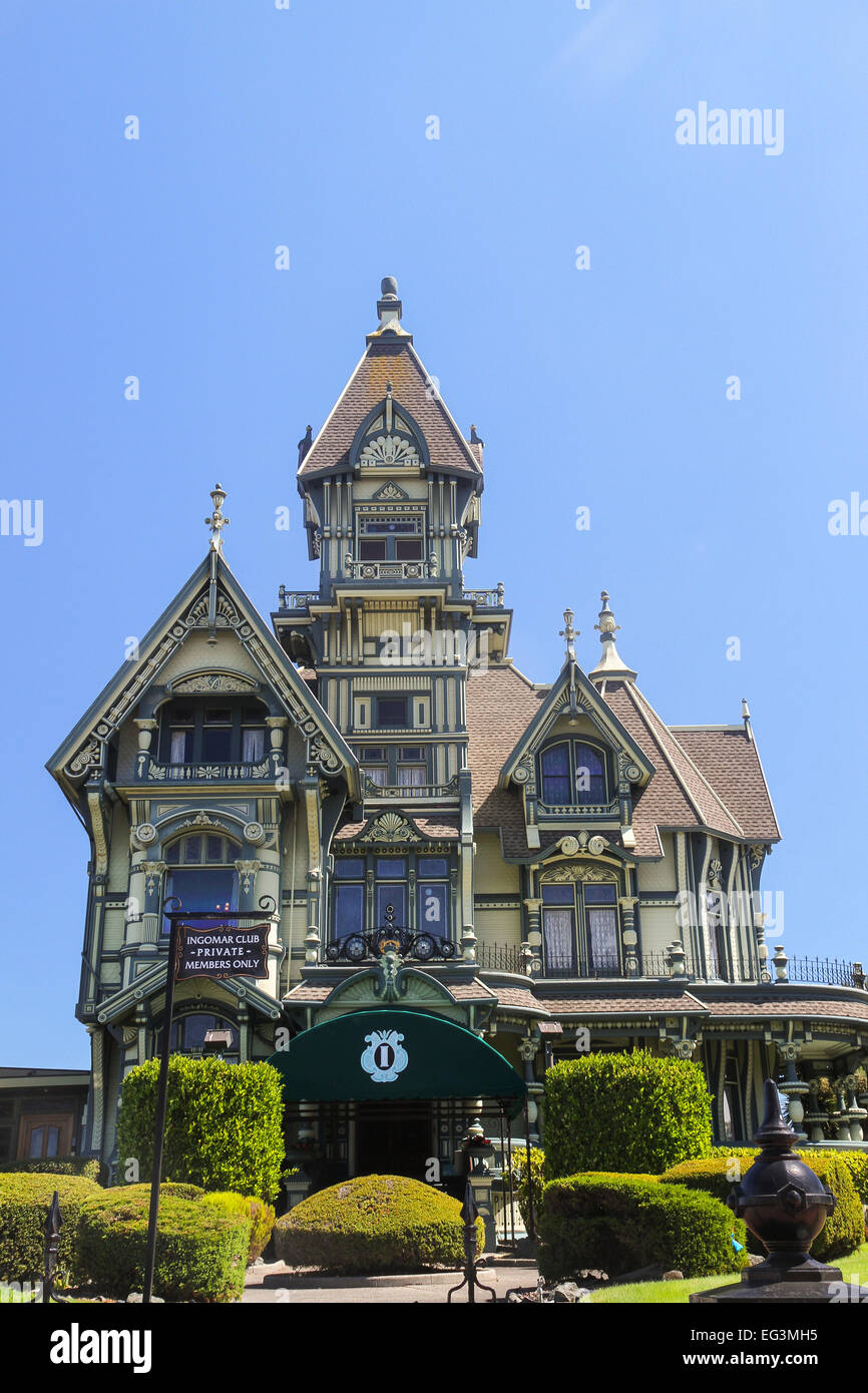 La Carson Mansion, un raffinato esempio di stile Regina Anna di architettura vittoriana, a Eureka, California Foto Stock