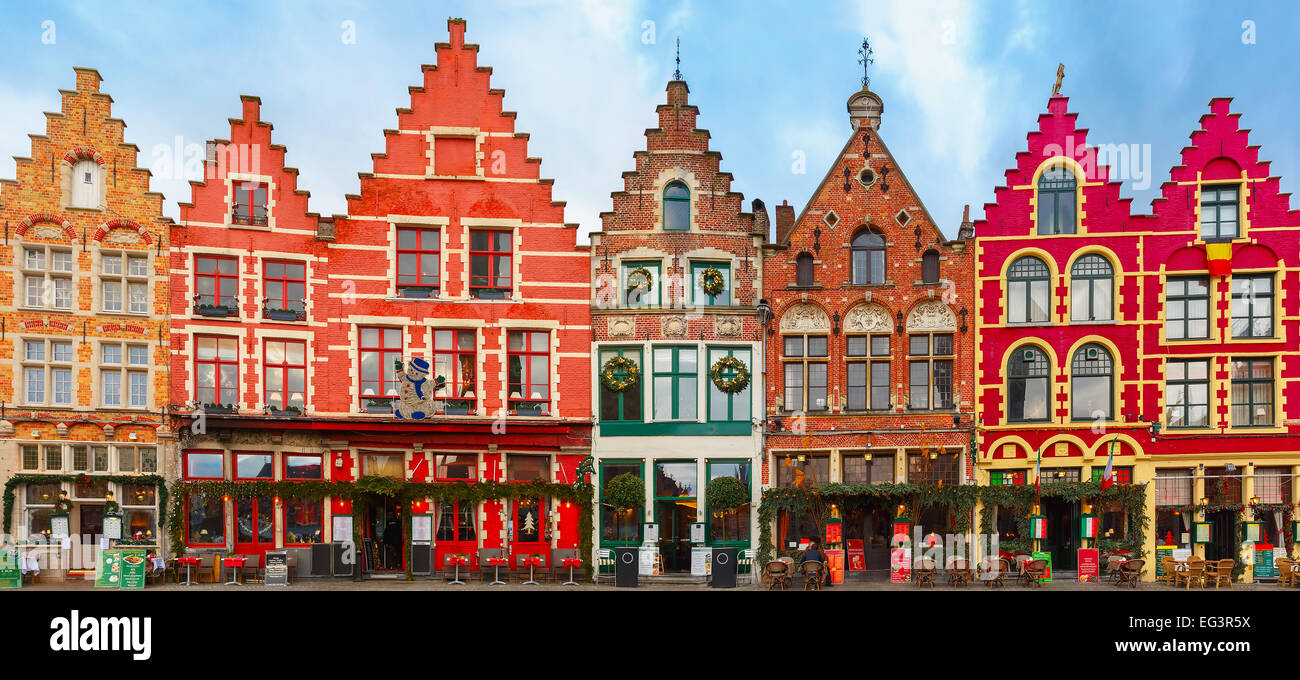 Natale Grote Markt square di Brugge, in Belgio. Foto Stock