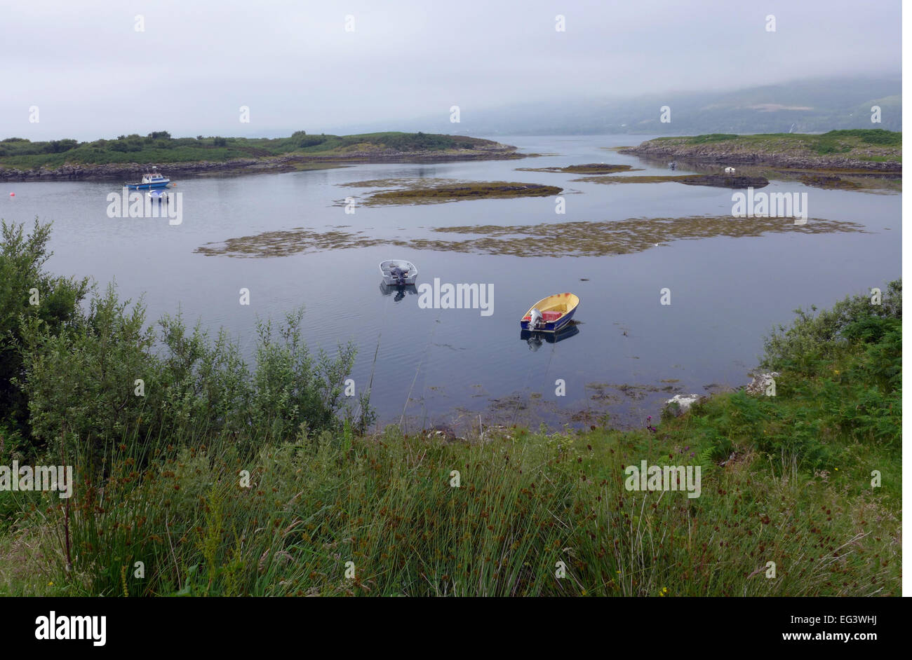 Una vista dall'Ulva Ferry dock sul isola di Mull guardando verso Loch Tuath. Foto Stock