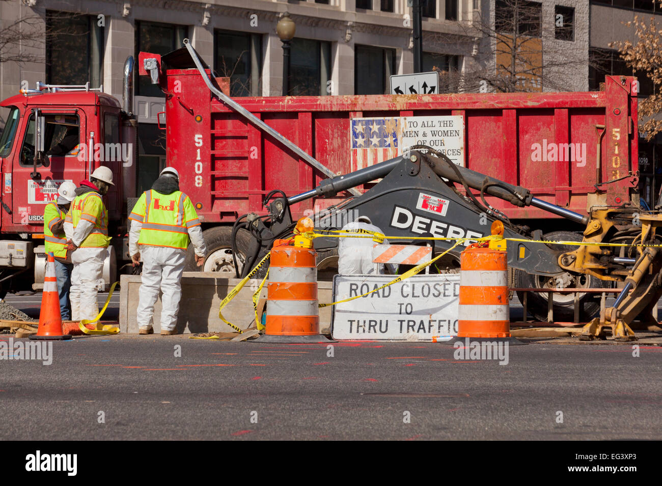 Strada chiusa a causa di lavori di costruzioni - USA Foto Stock