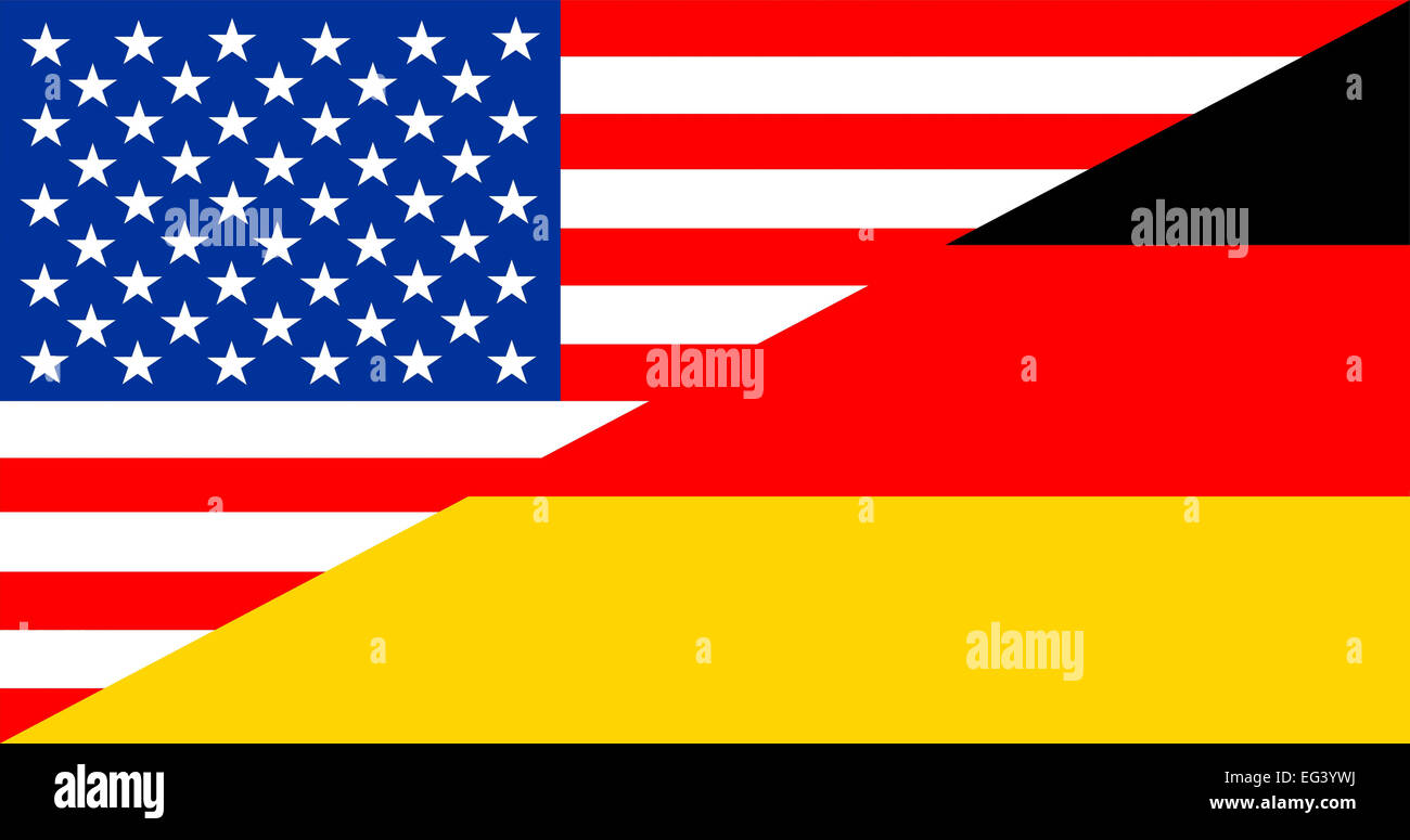 Stati Uniti d'America e la Germania a metà bandiera del paese Foto Stock