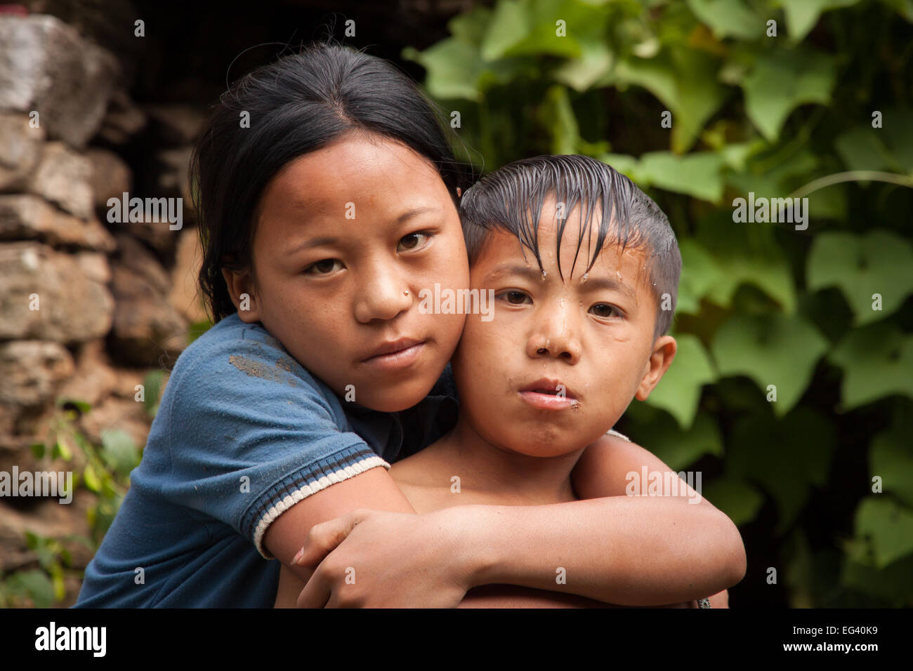 Nepalesi fratello e sorella Foto Stock
