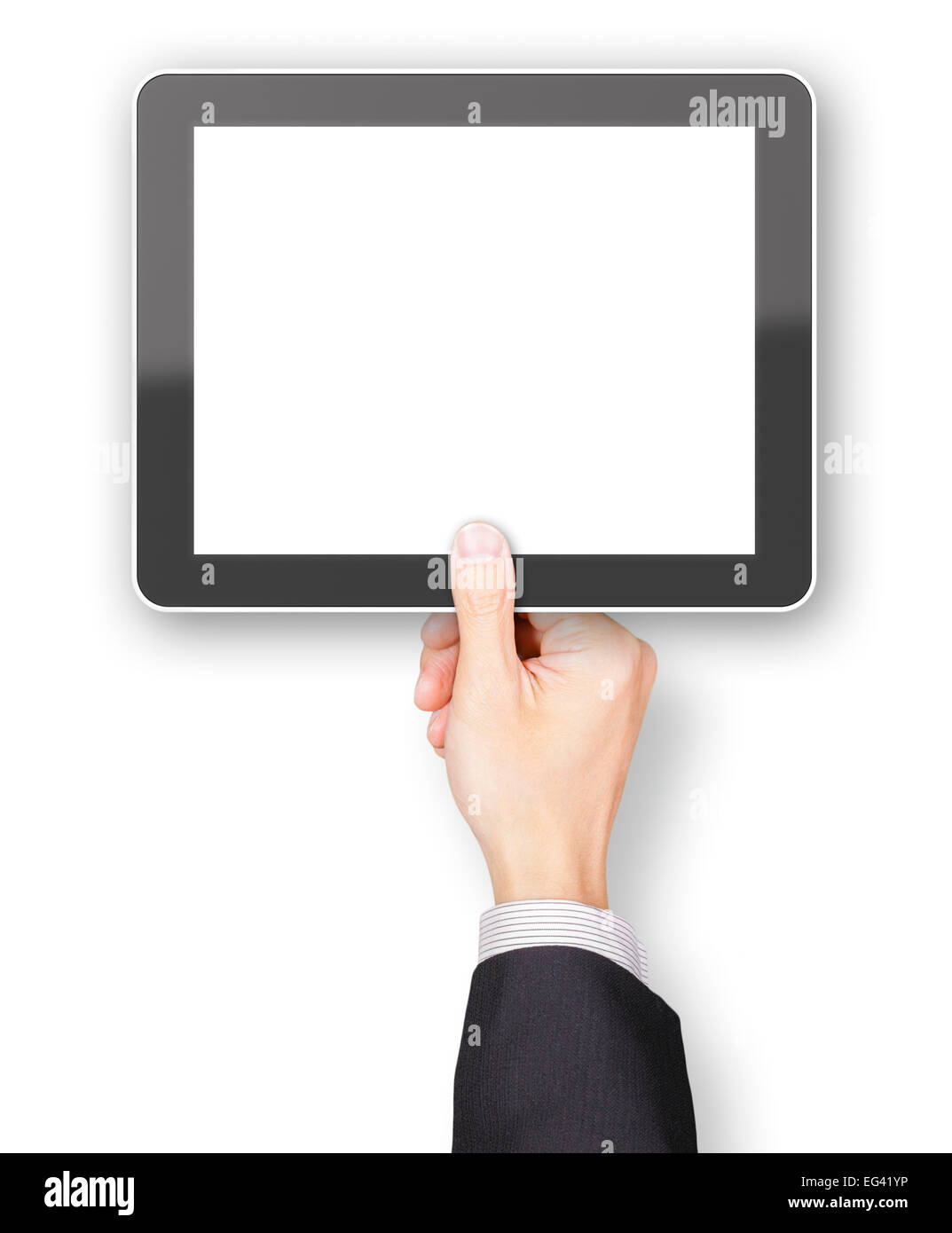 Mano che tiene un generico 3d reso tablet con copyspace Foto Stock