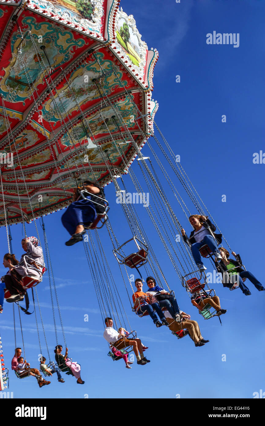 Chairoplane al Oktoberfest a Monaco di Baviera, Baviera, Baviera, Germania Foto Stock