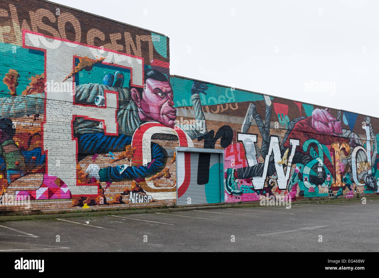 I graffiti sulla parete di un magazzino in Digbeth, Birmingham Foto Stock