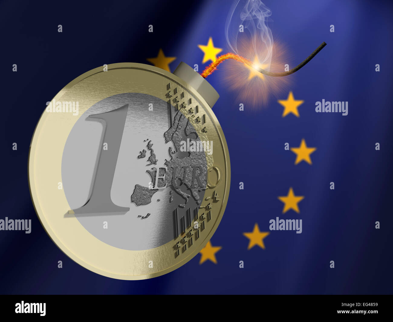 Monete in Euro con fusibile, illustrazione Foto Stock