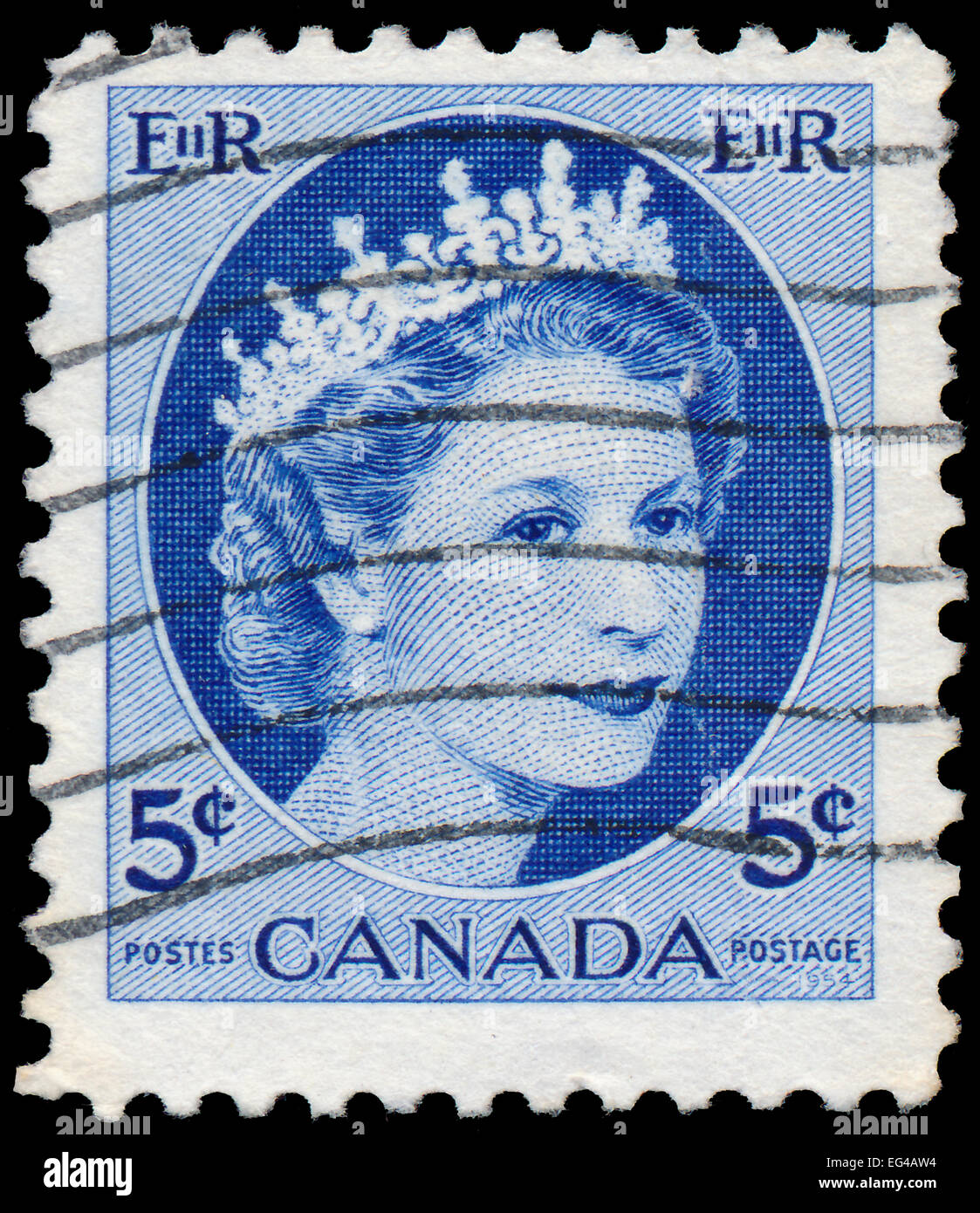 CANADA - 1954 CIRCA: timbro stampato dal Canada, mostra la regina Elisabetta II, 1954 circa Foto Stock