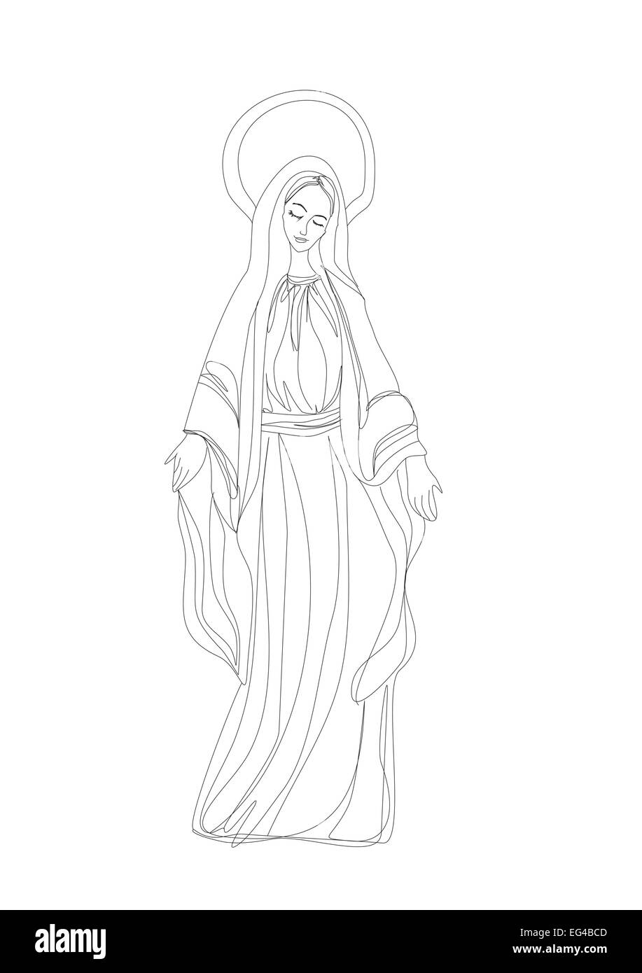 La beata Vergine Maria in bianco e nero disegno del contorno Illustrazione Vettoriale La beata Vergine Maria in bianco e nero disegno del contorno Illustrazione Vettoriale