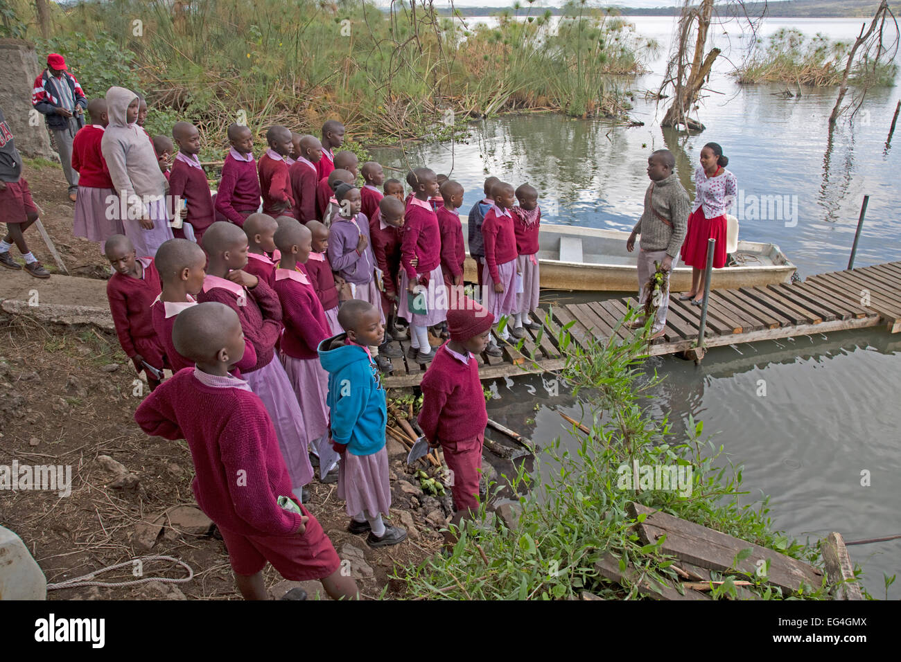 Gli studenti che studiano sull ambiente lago Naivasha Elsamere campo Centro Studi Kenya Foto Stock