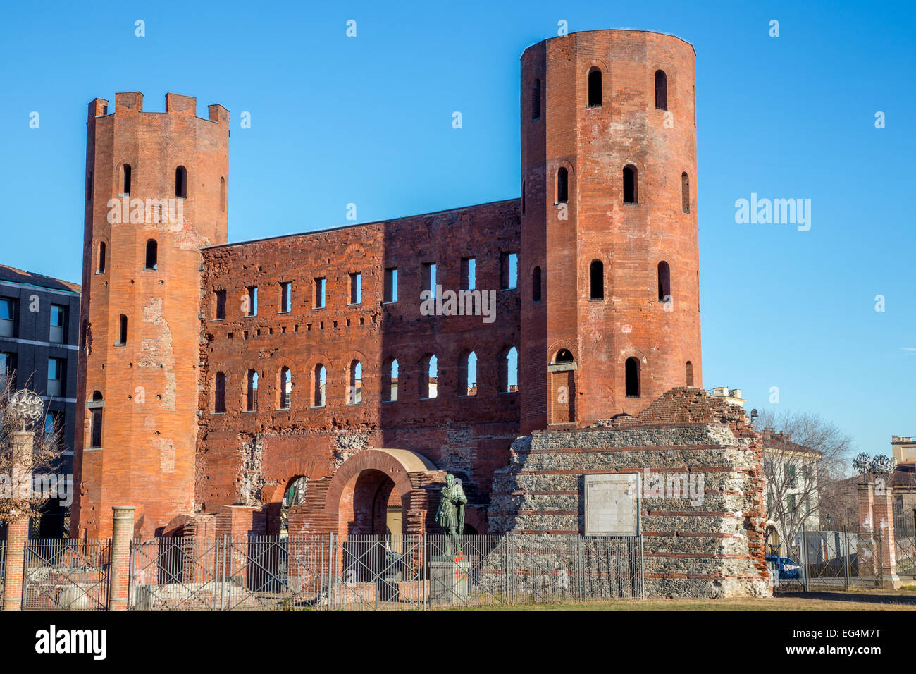 Roman Porta Palatina di Torino, Italia Foto Stock
