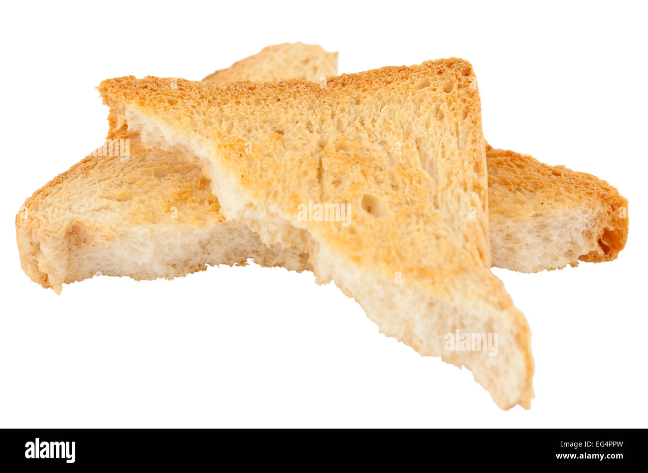 Rotto il pane secco su sfondo bianco Foto Stock