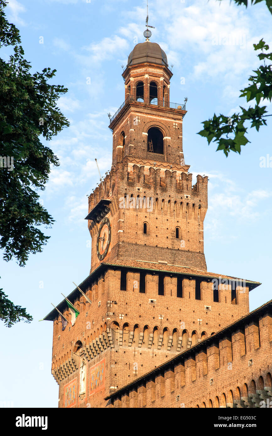 La torre principale, Castello Sforzesco di Milano, Italia Foto Stock