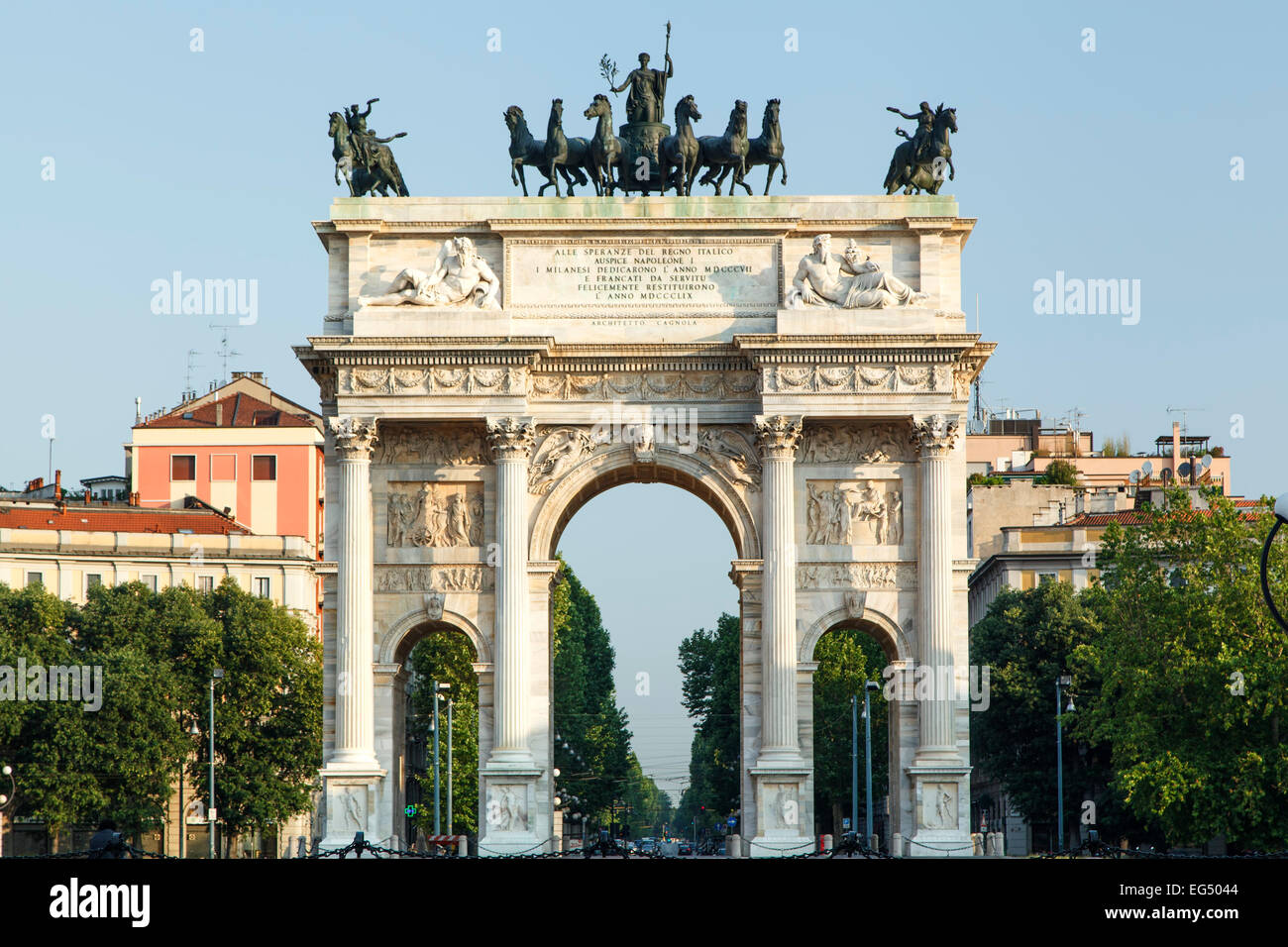 Arco della Pace Piazza Sempione, Milano, Italia Foto Stock