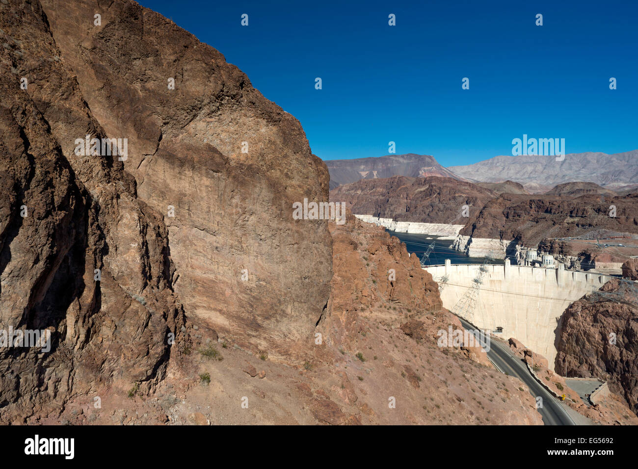 Faccia a valle della diga di Hoover Black Canyon Lake Mead NEVADA USA 10/2014 Foto Stock