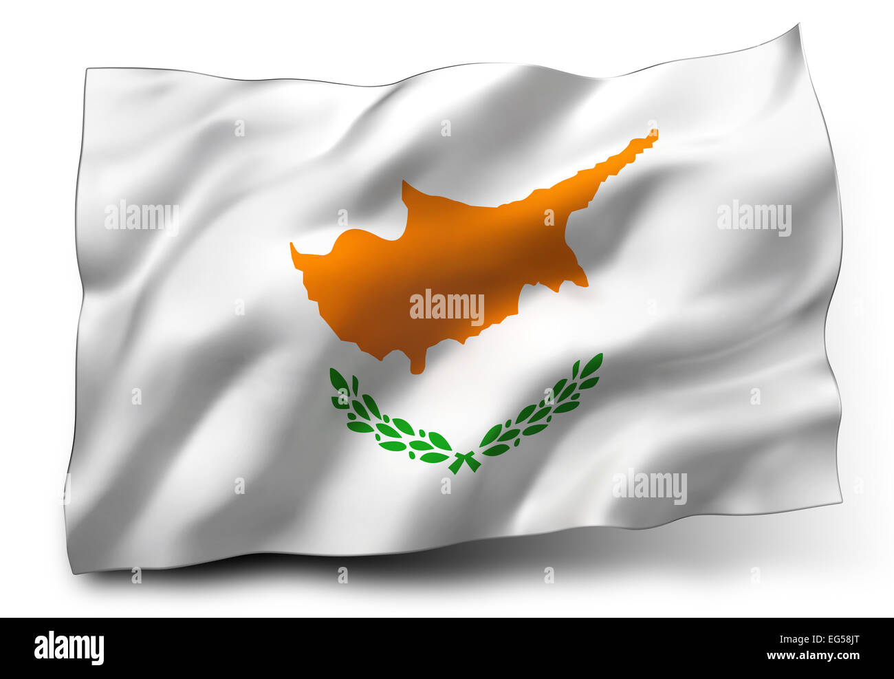 Sventola Bandiera di Cipro isolato su sfondo bianco Foto Stock