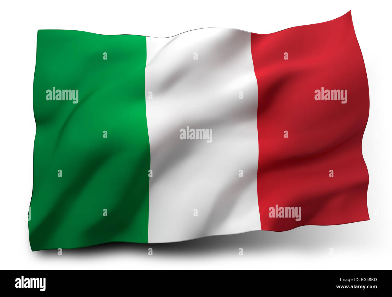 Sventola bandiera dell'Italia isolato su sfondo bianco Foto Stock