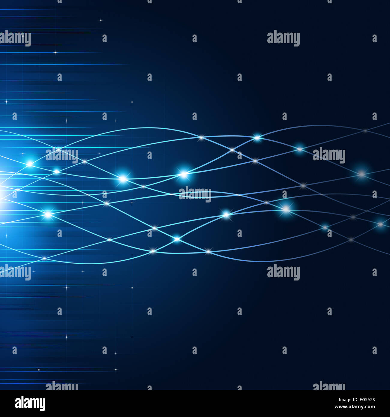 Tecnologia astratta rete globale di comunicazione sullo sfondo blu Foto Stock