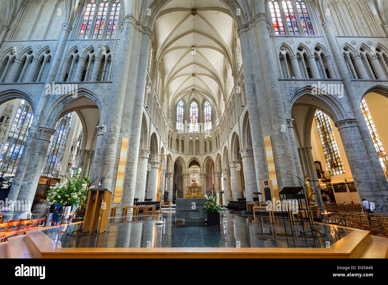 Bruxelles, interni di 'St. Michele e Santa Gudula' Cattedrale Gotica Foto Stock