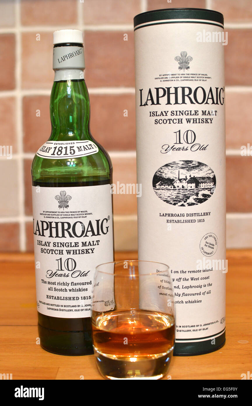 Laphroaig, single malt Scotch whisky. Distillato su l'isola di Islay, Scozia Foto Stock